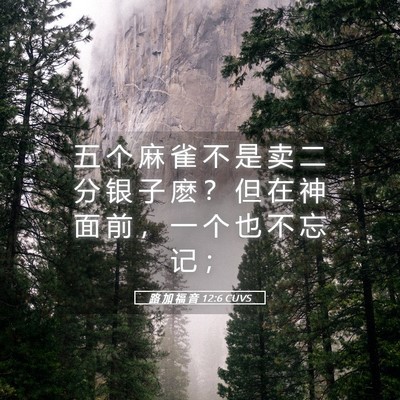 Picture 05 - 路 加 福 音 12:6 CUVS - 五 个 麻 雀 不 是 卖 二 分 银 子 麽 - Bible Verse Picture
