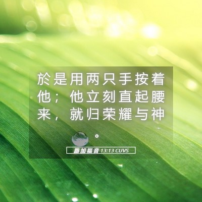 Picture 05 - 路 加 福 音 13:13 CUVS - 於 是 用 两 只 手 按 着 他 ； 他 立 - Bible Verse Picture