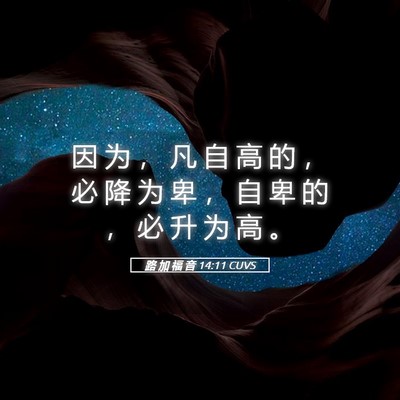 Picture 05 - 路 加 福 音 14:11 CUVS - 因 为 ， 凡 自 高 的 ， 必 降 为 卑 - Bible Verse Picture