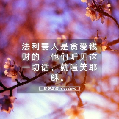 Picture 05 - 路 加 福 音 16:14 CUVS - 法 利 赛 人 是 贪 爱 钱 财 的 ， 他 - Bible Verse Picture
