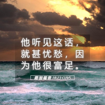 Picture 05 - 路 加 福 音 18:23 CUVS - 他 听 见 这 话 ， 就 甚 忧 愁 ， 因 - Bible Verse Picture