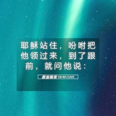 Picture 05 - 路 加 福 音 18:40 CUVS - 耶 稣 站 住 ， 吩 咐 把 他 领 过 来 - Bible Verse Picture