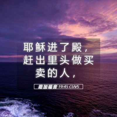 Picture 05 - 路 加 福 音 19:45 CUVS - 耶 稣 进 了 殿 ， 赶 出 里 头 做 买 - Bible Verse Picture