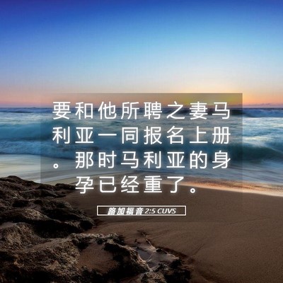 Picture 05 - 路 加 福 音 2:5 CUVS - 要 和 他 所 聘 之 妻 马 利 亚 一 同 - Bible Verse Picture