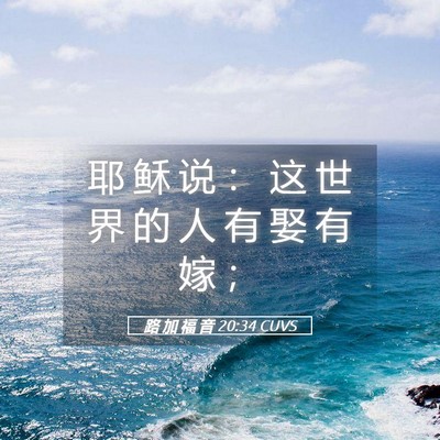 Picture 05 - 路 加 福 音 20:34 CUVS - 耶 稣 说 ： 这 世 界 的 人 有 娶 有 - Bible Verse Picture