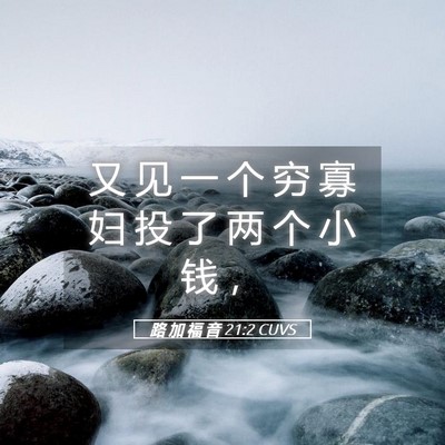 Picture 05 - 路 加 福 音 21:2 CUVS - 又 见 一 个 穷 寡 妇 投 了 两 个 小 - Bible Verse Picture