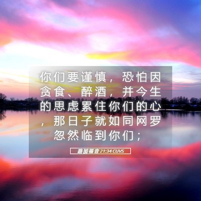 Picture 05 - 路 加 福 音 21:34 CUVS - 你 们 要 谨 慎 ， 恐 怕 因 贪 食 、 - Bible Verse Picture