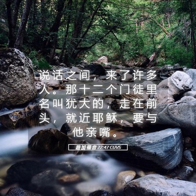Picture 05 - 路 加 福 音 22:47 CUVS - 说 话 之 间 ， 来 了 许 多 人 。 那 - Bible Verse Picture
