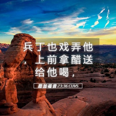 Picture 05 - 路 加 福 音 23:36 CUVS - 兵 丁 也 戏 弄 他 ， 上 前 拿 醋 送 - Bible Verse Picture