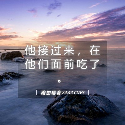 Picture 05 - 路 加 福 音 24:43 CUVS - 他 接 过 来 ， 在 他 们 面 前 吃 了 - Bible Verse Picture