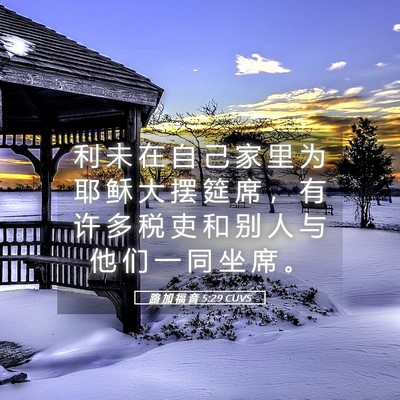 Picture 05 - 路 加 福 音 5:29 CUVS - 利 未 在 自 己 家 里 为 耶 稣 大 摆 - Bible Verse Picture