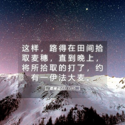 Picture 05 - 路 得 记 2:17 CUVS - 这 样 ， 路 得 在 田 间 拾 取 麦 穗 - Bible Verse Picture