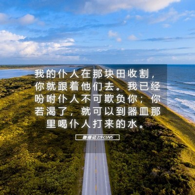 Picture 05 - 路 得 记 2:9 CUVS - 我 的 仆 人 在 那 块 田 收 割 ， 你 - Bible Verse Picture