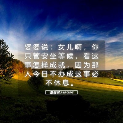 Picture 05 - 路 得 记 3:18 CUVS - 婆 婆 说 ： 女 儿 啊 ， 你 只 管 安 - Bible Verse Picture