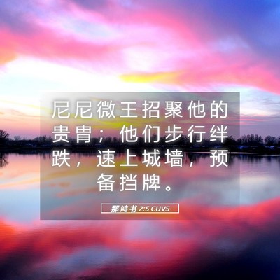 Picture 05 - 那 鸿 书 2:5 CUVS - 尼 尼 微 王 招 聚 他 的 贵 胄 ； 他 - Bible Verse Picture
