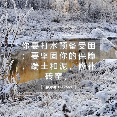 Picture 05 - 那 鸿 书 3:14 CUVS - 你 要 打 水 预 备 受 困 ； 要 坚 固 - Bible Verse Picture
