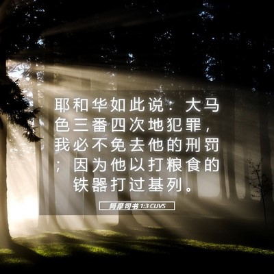 Picture 05 - 阿 摩 司 书 1:3 CUVS - 耶 和 华 如 此 说 ： 大 马 色 三 番 - Bible Verse Picture
