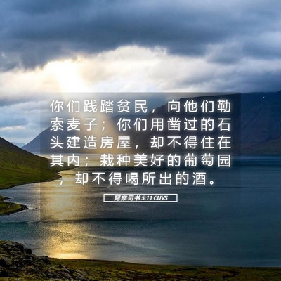 Picture 05 - 阿 摩 司 书 5:11 CUVS - 你 们 践 踏 贫 民 ， 向 他 们 勒 索 - Bible Verse Picture