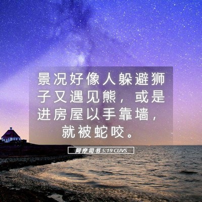 Picture 05 - 阿 摩 司 书 5:19 CUVS - 景 况 好 像 人 躲 避 狮 子 又 遇 见 - Bible Verse Picture