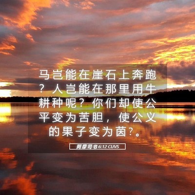 Picture 05 - 阿 摩 司 书 6:12 CUVS - 马 岂 能 在 崖 石 上 奔 跑 ？ 人 岂 - Bible Verse Picture