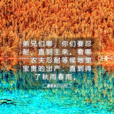 Picture 05 - 雅 各 书 5:7 CUVS - 弟 兄 们 哪 ， 你 们 要 忍 耐 ， 直 - Bible Verse Picture