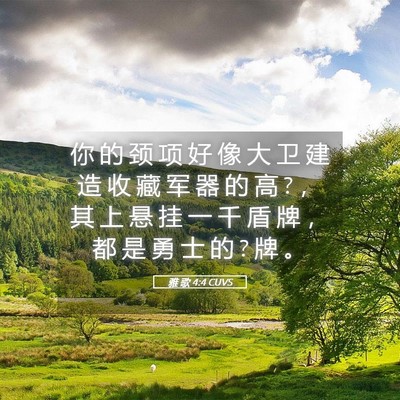 Picture 05 - 雅 歌 4:4 CUVS - 你 的 颈 项 好 像 大 卫 建 造 收 藏 - Bible Verse Picture