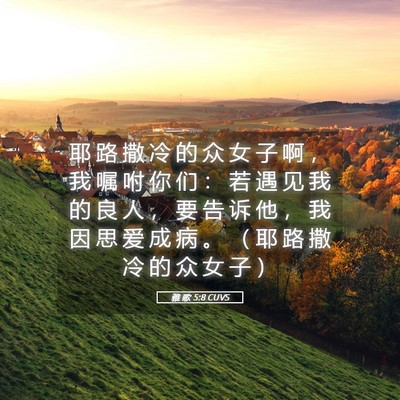 Picture 05 - 雅 歌 5:8 CUVS - 耶 路 撒 冷 的 众 女 子 啊 ， 我 嘱 - Bible Verse Picture