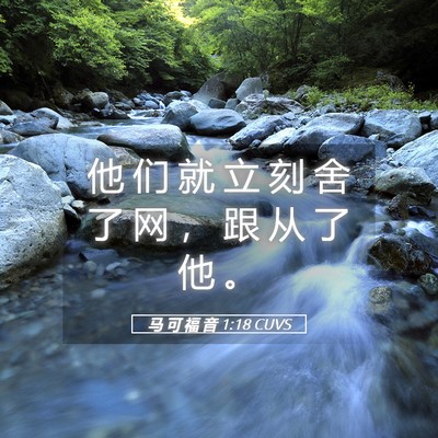 Picture 05 - 马 可 福 音 1:18 CUVS - 他 们 就 立 刻 舍 了 网 ， 跟 从 了 - Bible Verse Picture