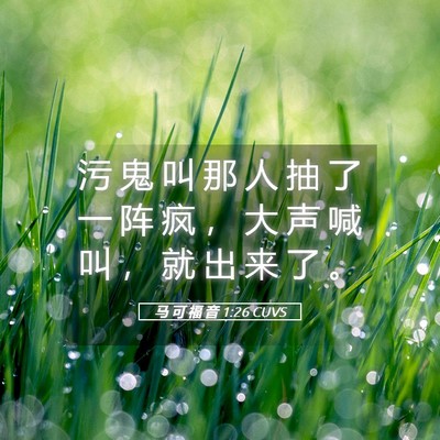 Picture 05 - 马 可 福 音 1:26 CUVS - 污 鬼 叫 那 人 抽 了 一 阵 疯 ， 大 - Bible Verse Picture