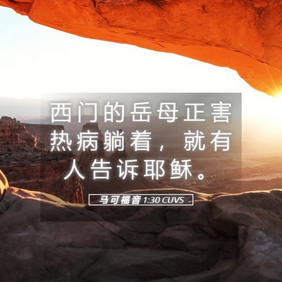 Picture 05 - 马 可 福 音 1:30 CUVS - 西 门 的 岳 母 正 害 热 病 躺 着 ， - Bible Verse Picture