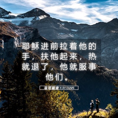 Picture 05 - 马 可 福 音 1:31 CUVS - 耶 稣 进 前 拉 着 他 的 手 ， 扶 他 - Bible Verse Picture