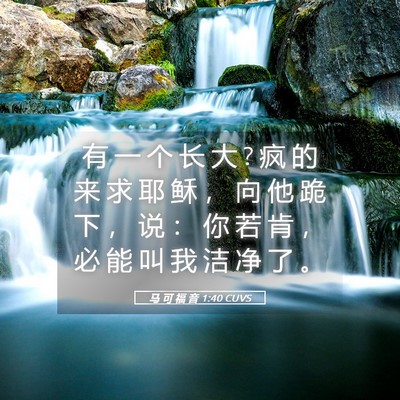 Picture 05 - 马 可 福 音 1:40 CUVS - 有 一 个 长 大 ? 疯 的 来 求 耶 稣 ， - Bible Verse Picture