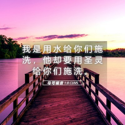 Picture 05 - 马 可 福 音 1:8 CUVS - 我 是 用 水 给 你 们 施 洗 ， 他 却 - Bible Verse Picture