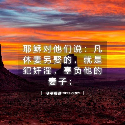 Picture 05 - 马 可 福 音 10:11 CUVS - 耶 稣 对 他 们 说 ： 凡 休 妻 另 娶 - Bible Verse Picture