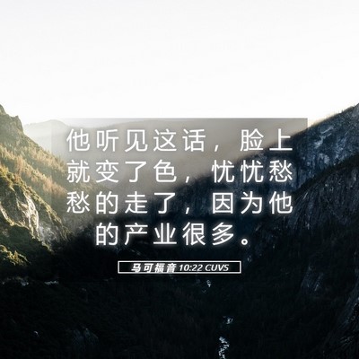 Picture 05 - 马 可 福 音 10:22 CUVS - 他 听 见 这 话 ， 脸 上 就 变 了 色 - Bible Verse Picture