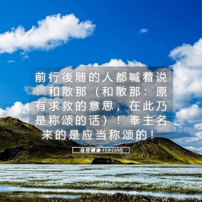 Picture 05 - 马 可 福 音 11:9 CUVS - 前 行 後 随 的 人 都 喊 着 说 ： 和 - Bible Verse Picture