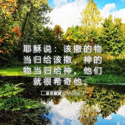 Picture 05 - 马 可 福 音 12:17 CUVS - 耶 稣 说 ： 该 撒 的 物 当 归 给 该 - Bible Verse Picture