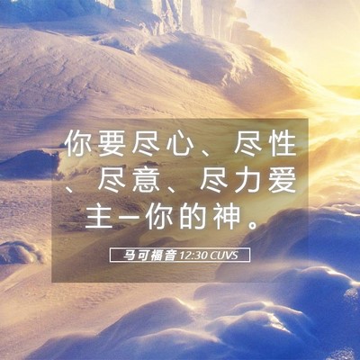 Picture 05 - 马 可 福 音 12:30 CUVS - 你 要 尽 心 、 尽 性 、 尽 意 、 尽 - Bible Verse Picture