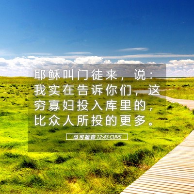 Picture 05 - 马 可 福 音 12:43 CUVS - 耶 稣 叫 门 徒 来 ， 说 ： 我 实 在 - Bible Verse Picture