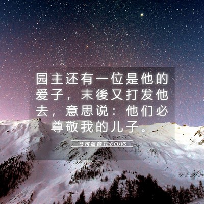 Picture 05 - 马 可 福 音 12:6 CUVS - 园 主 还 有 一 位 是 他 的 爱 子 ， - Bible Verse Picture