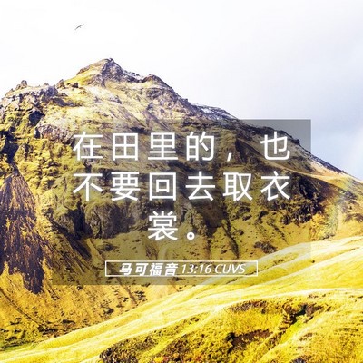 Picture 05 - 马 可 福 音 13:16 CUVS - 在 田 里 的 ， 也 不 要 回 去 取 衣 - Bible Verse Picture