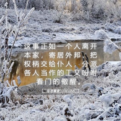 Picture 05 - 马 可 福 音 13:34 CUVS - 这 事 正 如 一 个 人 离 开 本 家 ， - Bible Verse Picture