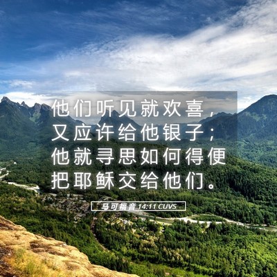 Picture 05 - 马 可 福 音 14:11 CUVS - 他 们 听 见 就 欢 喜 ， 又 应 许 给 - Bible Verse Picture