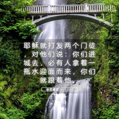 Picture 05 - 马 可 福 音 14:13 CUVS - 耶 稣 就 打 发 两 个 门 徒 ， 对 他 - Bible Verse Picture
