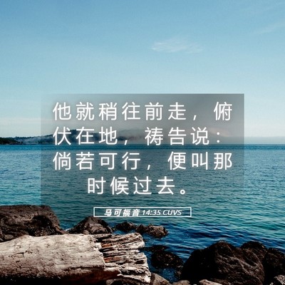 Picture 05 - 马 可 福 音 14:35 CUVS - 他 就 稍 往 前 走 ， 俯 伏 在 地 ， - Bible Verse Picture