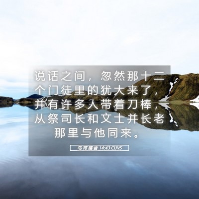 Picture 05 - 马 可 福 音 14:43 CUVS - 说 话 之 间 ， 忽 然 那 十 二 个 门 - Bible Verse Picture