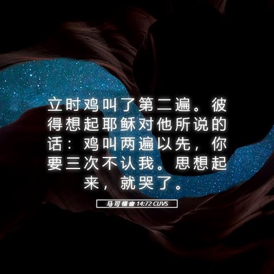 Picture 05 - 马 可 福 音 14:72 CUVS - 立 时 鸡 叫 了 第 二 遍 。 彼 得 想 - Bible Verse Picture