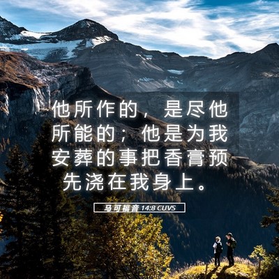 Picture 05 - 马 可 福 音 14:8 CUVS - 他 所 作 的 ， 是 尽 他 所 能 的 ； - Bible Verse Picture