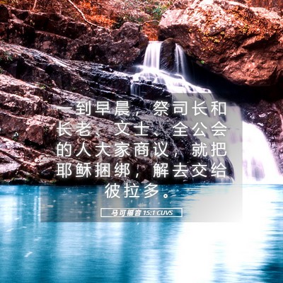 Picture 05 - 马 可 福 音 15:1 CUVS - 一 到 早 晨 ， 祭 司 长 和 长 老 、 - Bible Verse Picture