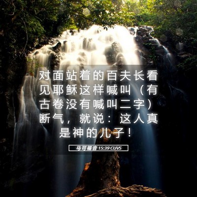 Picture 05 - 马 可 福 音 15:39 CUVS - 对 面 站 着 的 百 夫 长 看 见 耶 稣 - Bible Verse Picture